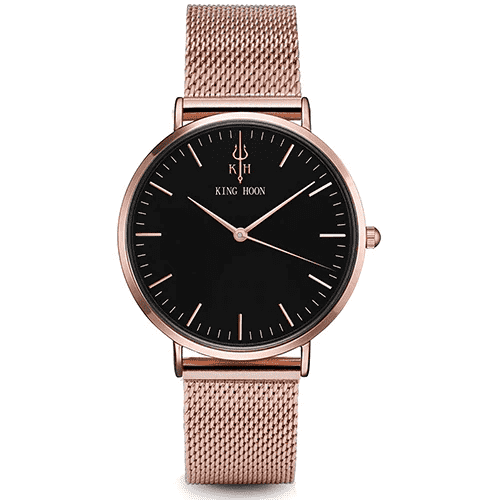 Fashion Luxury Steel Mesh Ultra Thin Dress Watch For Women Women's Watches KING HOON factory Store STEEL ROSE BLACK