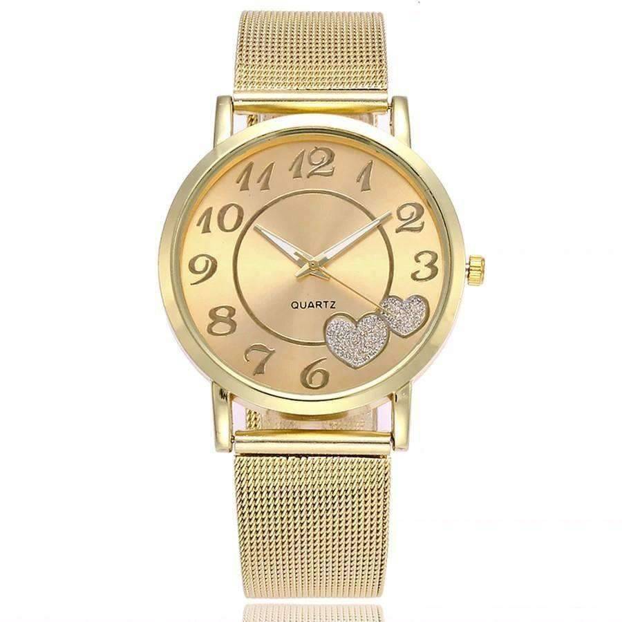 Fashion Silver And Gold Mesh Love Heart Dial Women's Dress Watch Women's Watches Aiwise Store gold