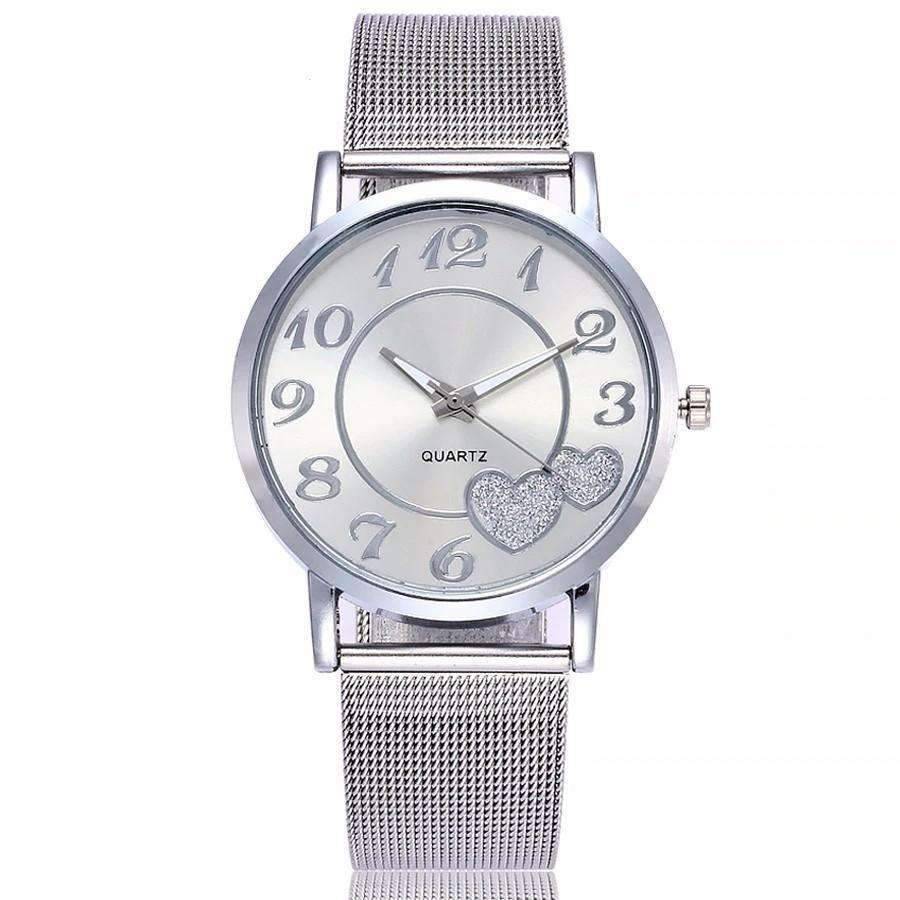 Fashion Silver And Gold Mesh Love Heart Dial Women's Dress Watch Women's Watches Aiwise Store silver