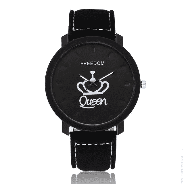 Fashion Sports Leather Band Unisex Anti-shock Lover Watch Lover's Watches jw wristwatches Store Queen Black Black