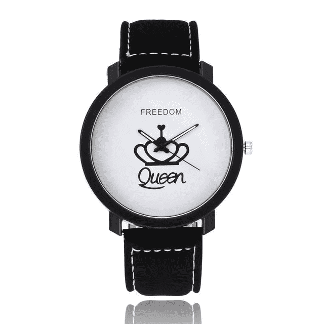 Fashion Sports Leather Band Unisex Anti-shock Lover Watch Lover's Watches jw wristwatches Store Queen Black White