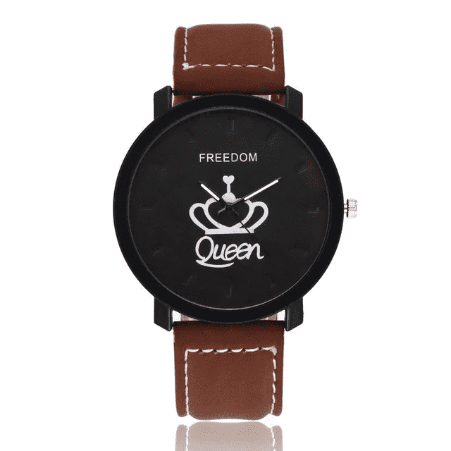 Fashion Sports Leather Band Unisex Anti-shock Lover Watch Lover's Watches jw wristwatches Store Queen Brown Black