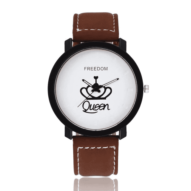 Fashion Sports Leather Band Unisex Anti-shock Lover Watch Lover's Watches jw wristwatches Store Queen Brown White
