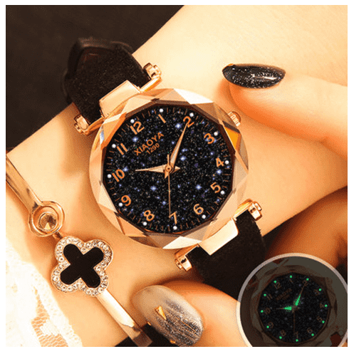 Fashion Star Sky Dial Rose Gold Women's Dress Watch Women's Watches Trendy Watches Store Black