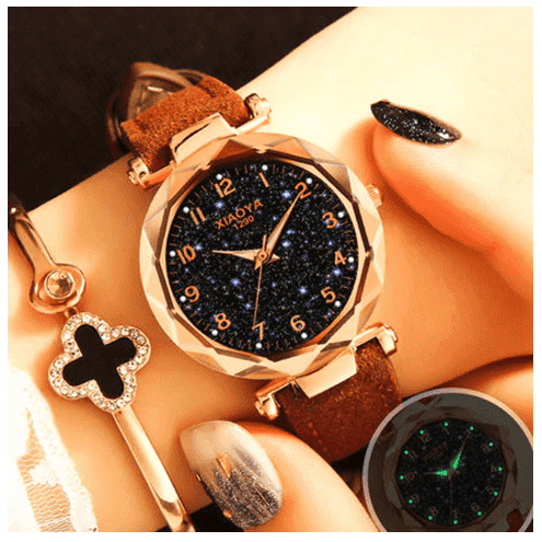 Fashion Star Sky Dial Rose Gold Women's Dress Watch Women's Watches Trendy Watches Store Brown