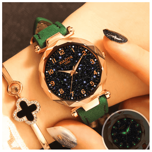 Fashion Star Sky Dial Rose Gold Women's Dress Watch Women's Watches Trendy Watches Store Green