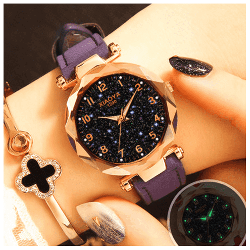 Fashion Star Sky Dial Rose Gold Women's Dress Watch Women's Watches Trendy Watches Store Purple