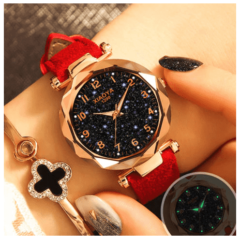 Fashion Star Sky Dial Rose Gold Women's Dress Watch Women's Watches Trendy Watches Store Red