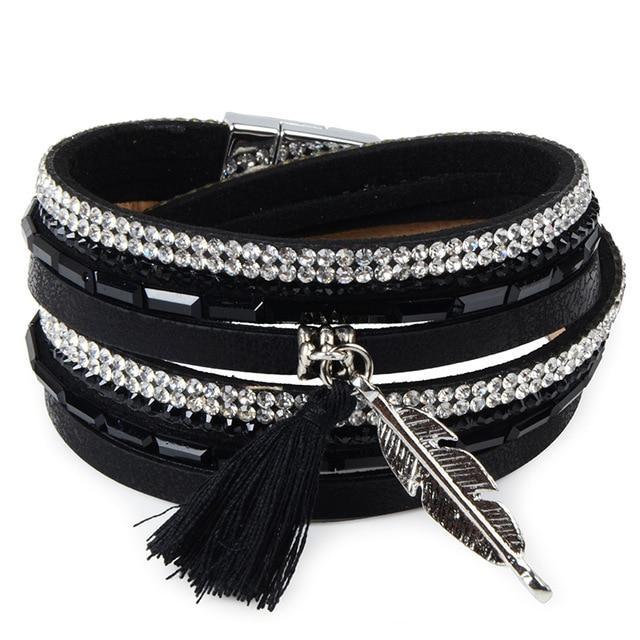 Feather Tree Magnetic Velvet Bracelet Wrap Bracelets Chanfar Official Store black leaf