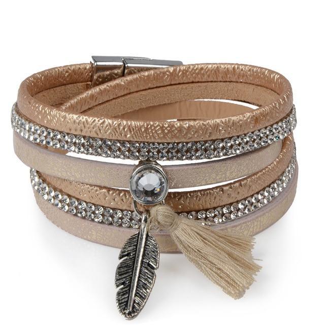 Feather Tree Magnetic Velvet Bracelet Wrap Bracelets Chanfar Official Store light brown leaf