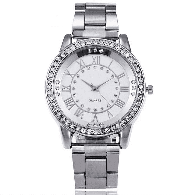 Female Rose Gold Rhinestone Luxury Casual Dress Watch For Women Women's Watches Qstar Watch Store silver