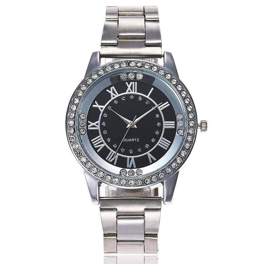 Female Rose Gold Rhinestone Luxury Casual Dress Watch For Women Women's Watches Qstar Watch Store silver black
