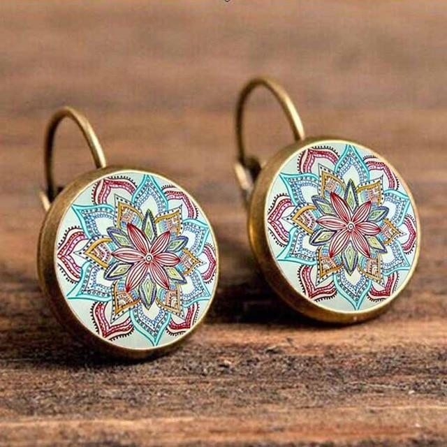 Flower Drop Round Earrings Drop Earrings Crazy Feng Official Store 49