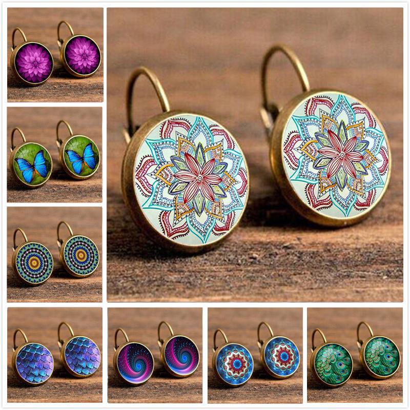 Flower Drop Round Earrings Drop Earrings Crazy Feng Official Store