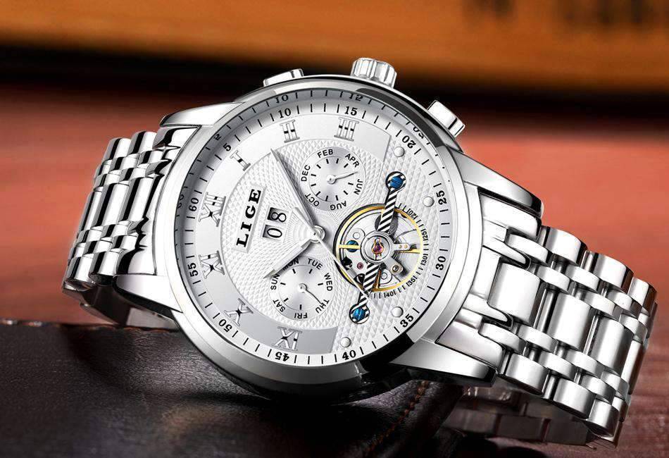 Full Steel Business Water Resistant Men’s Mechanical Watch Mechanical Watches LIGE Official Store
