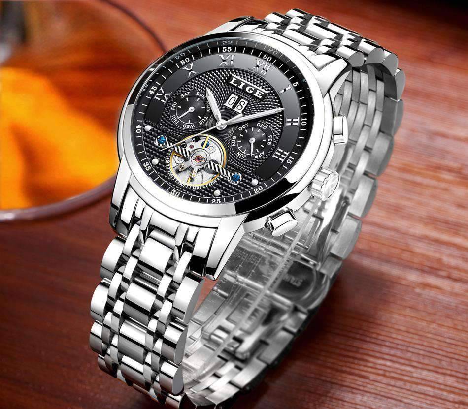 Full Steel Business Water Resistant Men’s Mechanical Watch Mechanical Watches LIGE Official Store