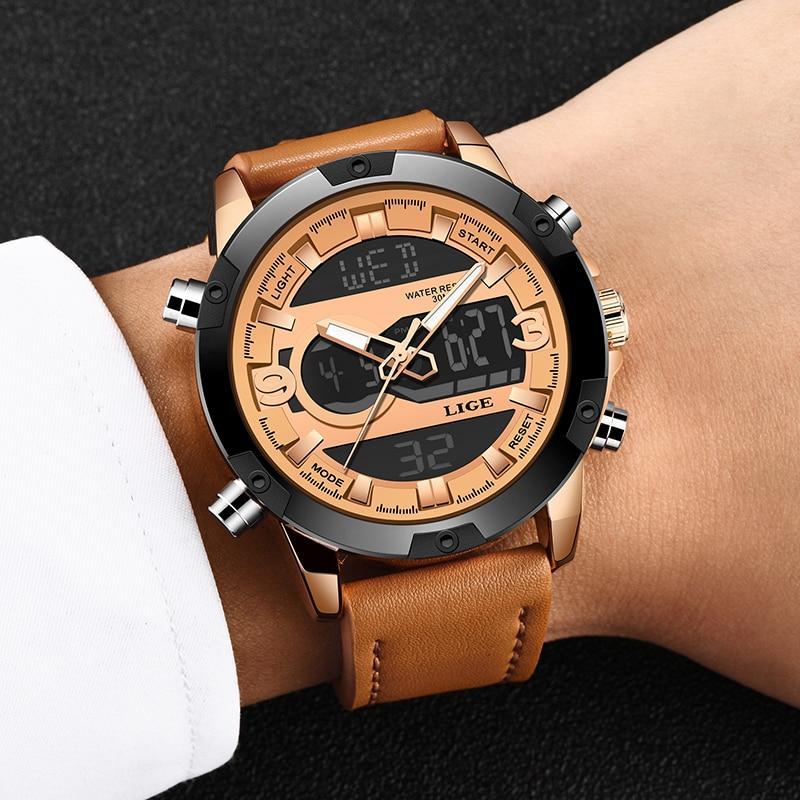 Full Steel Duel Display LED Sports Watch Sports Watches LIGE Watch Store