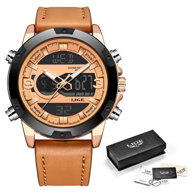 Full Steel Duel Display LED Sports Watch Sports Watches LIGE Watch Store all rose