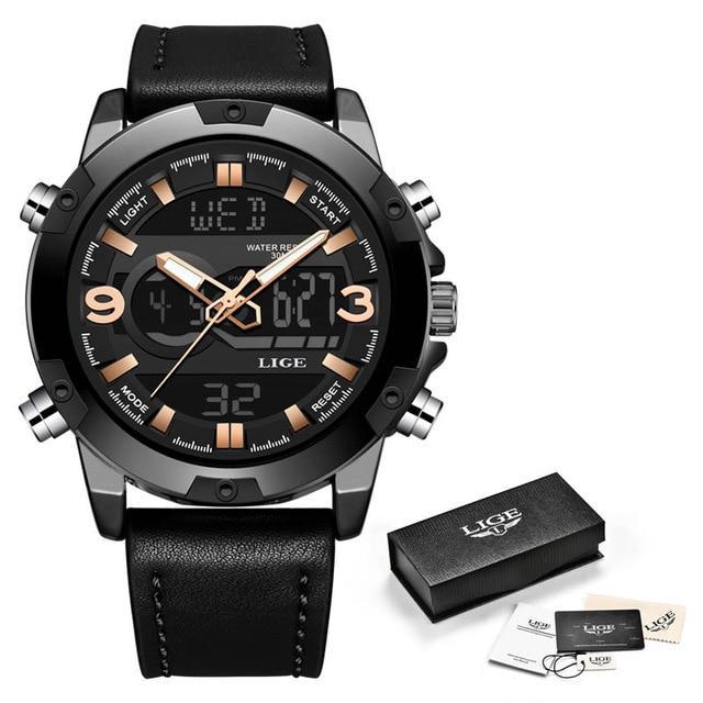 Full Steel Duel Display LED Sports Watch Sports Watches LIGE Watch Store black rose