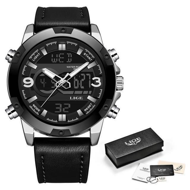Full Steel Duel Display LED Sports Watch Sports Watches LIGE Watch Store silver black