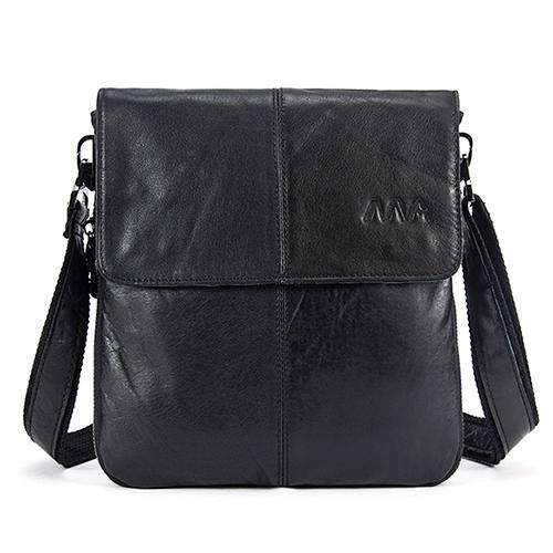 Genuine Leather Small Flap Solid Crossbody Bag for Men Crossbody Bags MVA Bags Factory Sell store 8006A-black
