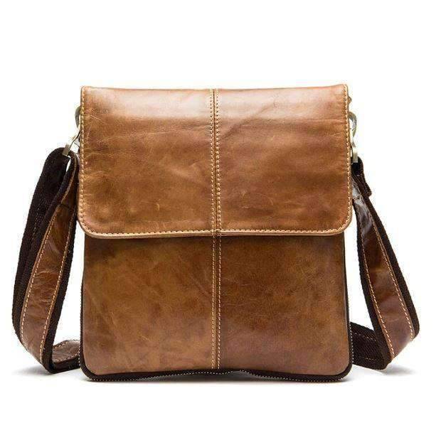 Genuine Leather Small Flap Solid Crossbody Bag for Men Crossbody Bags MVA Bags Factory Sell store 8006brown