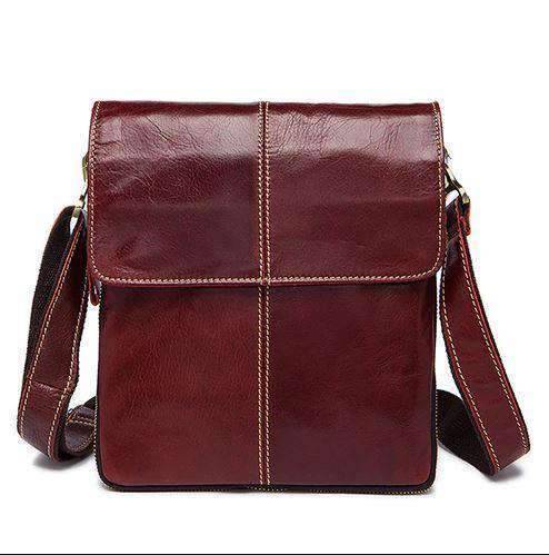 Genuine Leather Small Flap Solid Crossbody Bag for Men Crossbody Bags MVA Bags Factory Sell store 8006O3wine red