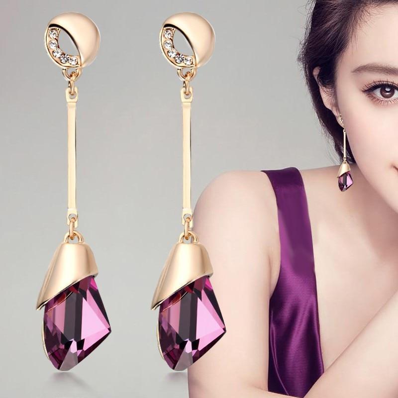 Geometric Crystal Gold Long Earrings Drop Earrings manikay Store