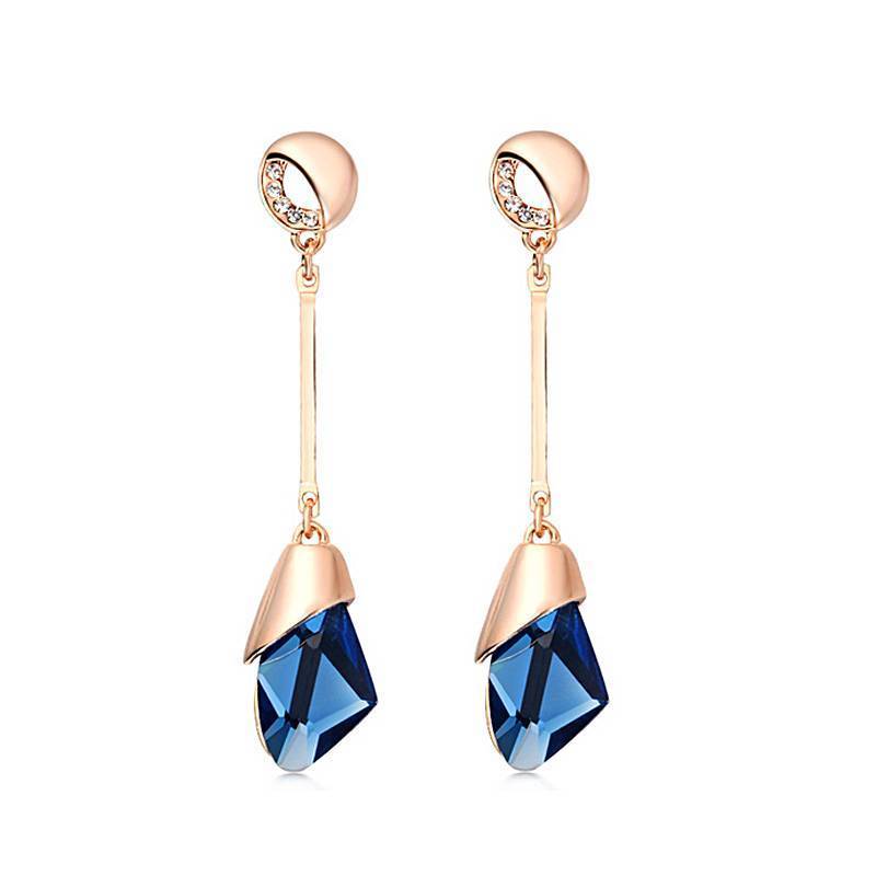 Geometric Crystal Gold Long Earrings Drop Earrings manikay Store