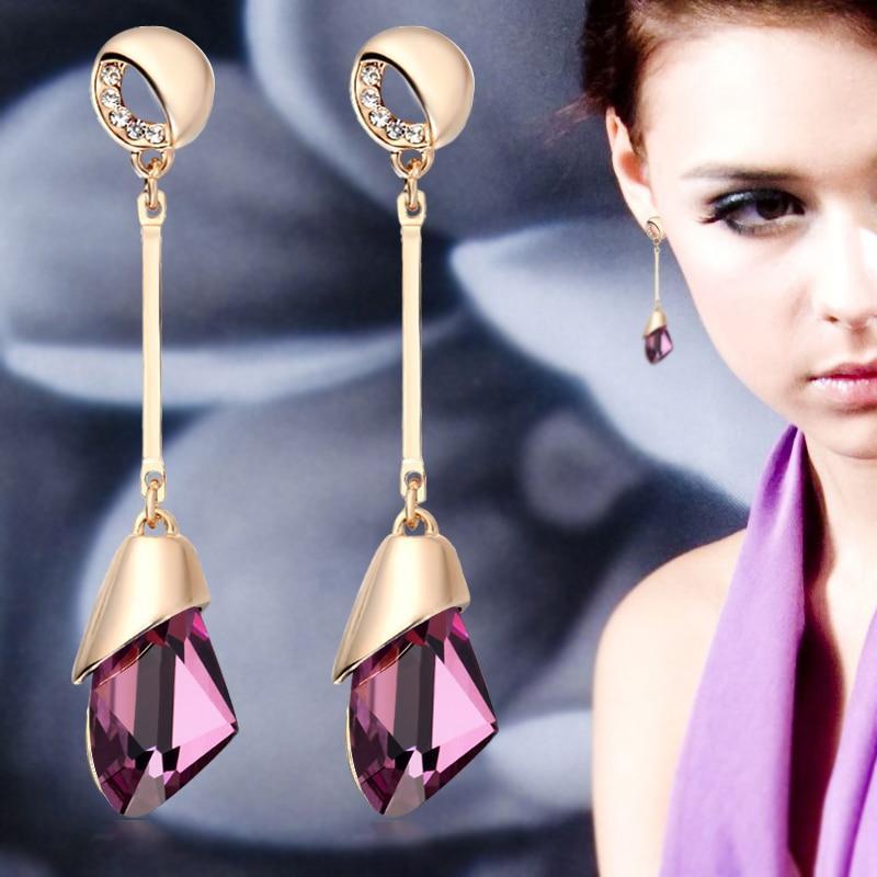 Geometric Crystal Gold Long Earrings Drop Earrings manikay Store