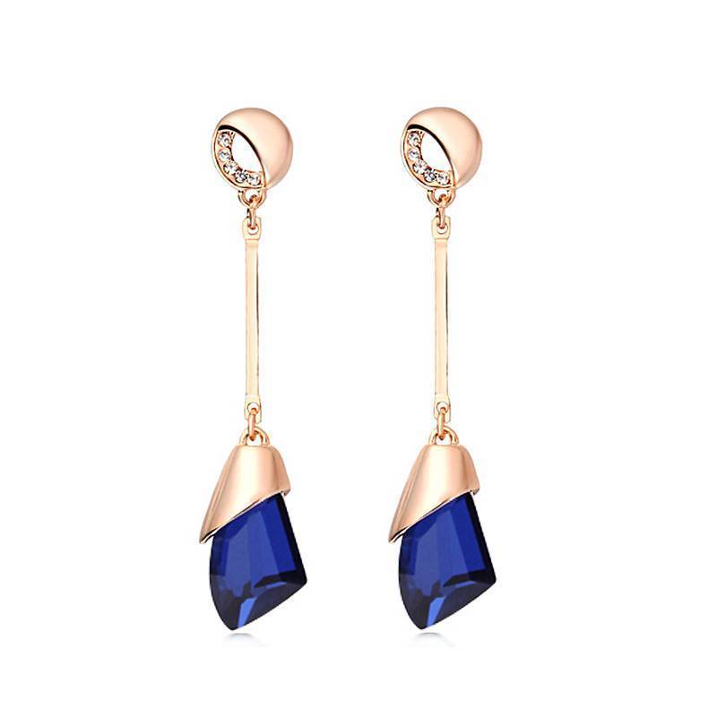 Geometric Crystal Gold Long Earrings Drop Earrings manikay Store