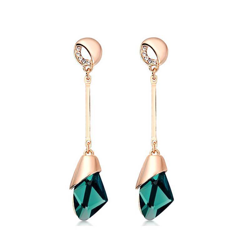 Geometric Crystal Gold Long Earrings Drop Earrings manikay Store