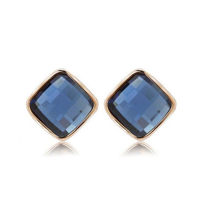 Geometric Crystal Gold Long Earrings Drop Earrings manikay Store E004 Blue