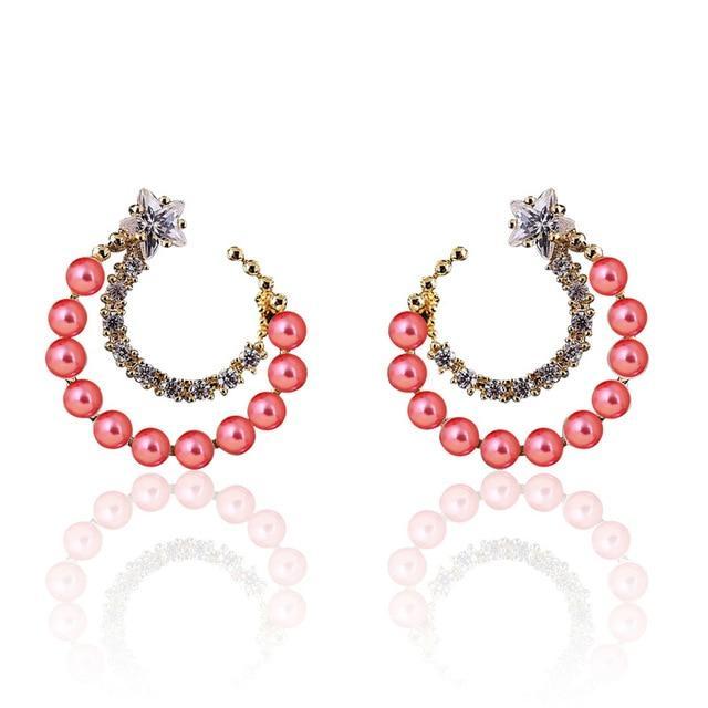 Geometric Crystal Gold Long Earrings Drop Earrings manikay Store E015 Pink