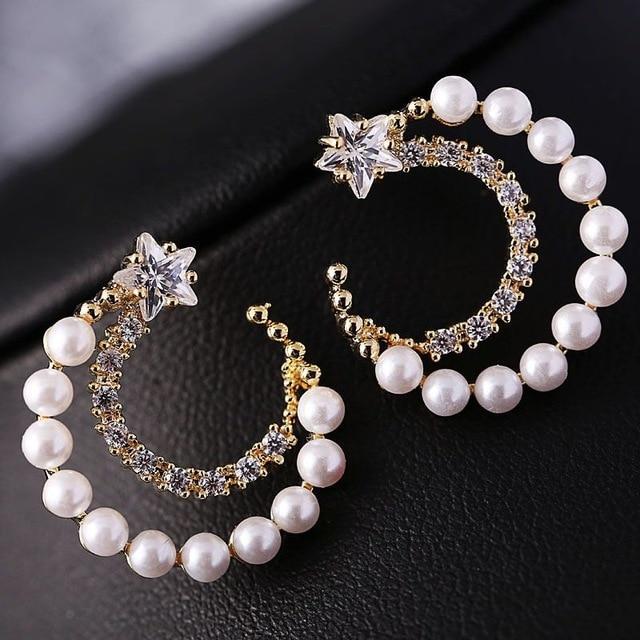 Geometric Crystal Gold Long Earrings Drop Earrings manikay Store E015 White