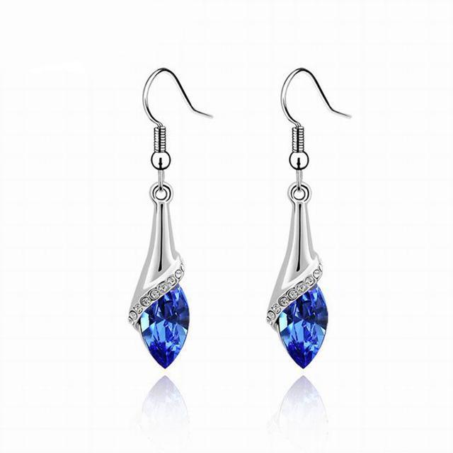 Geometric Crystal Gold Long Earrings Drop Earrings manikay Store E019 Deep Blue