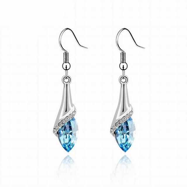 Geometric Crystal Gold Long Earrings Drop Earrings manikay Store E019 Sky Blue