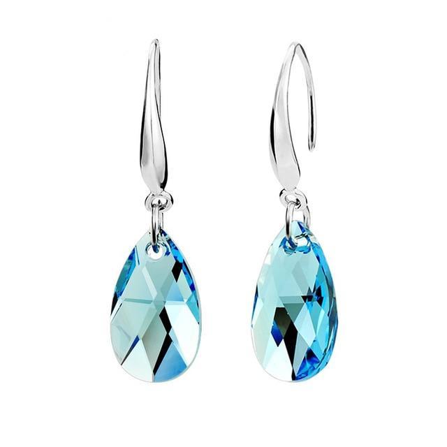 Geometric Crystal Gold Long Earrings Drop Earrings manikay Store E021 Blue