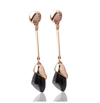Geometric Crystal Gold Long Earrings Drop Earrings manikay Store E071 black