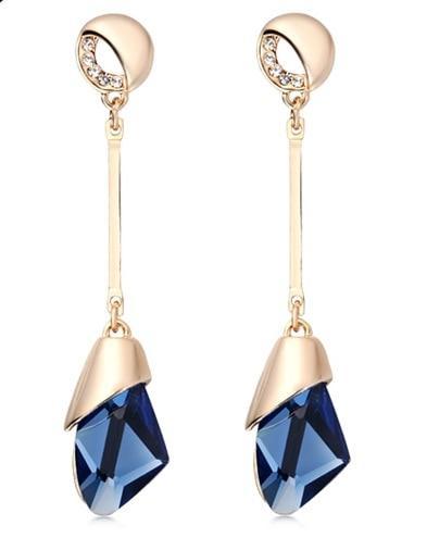 Geometric Crystal Gold Long Earrings Drop Earrings manikay Store E071 blue