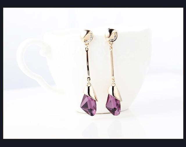 Geometric Crystal Gold Long Earrings Drop Earrings manikay Store E071 purple red