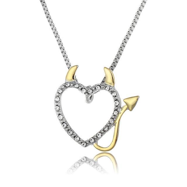 Gold Silver Accent Devil Heart Necklaces Pendant Necklaces Naive sister Official Store Gold-color 45cm