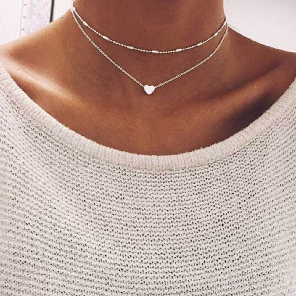 Gold Silver Love Heart Necklace Chain Necklaces FAMSHIN Official Store