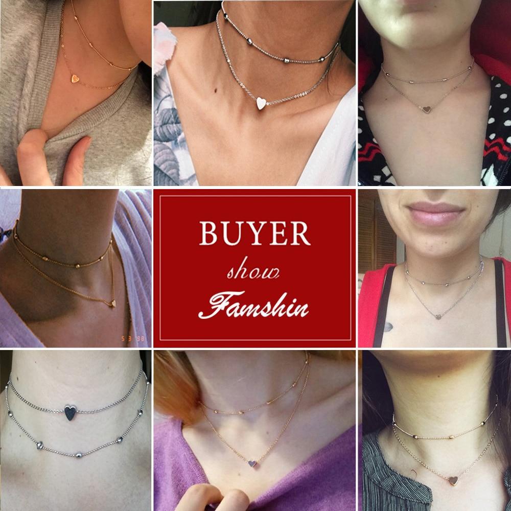 Gold Silver Love Heart Necklace Chain Necklaces FAMSHIN Official Store
