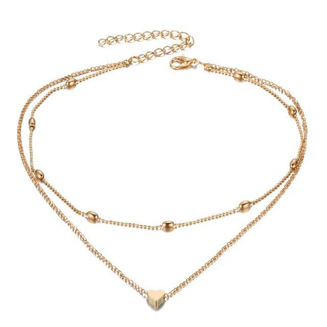 Gold Silver Love Heart Necklace Chain Necklaces FAMSHIN Official Store Gold