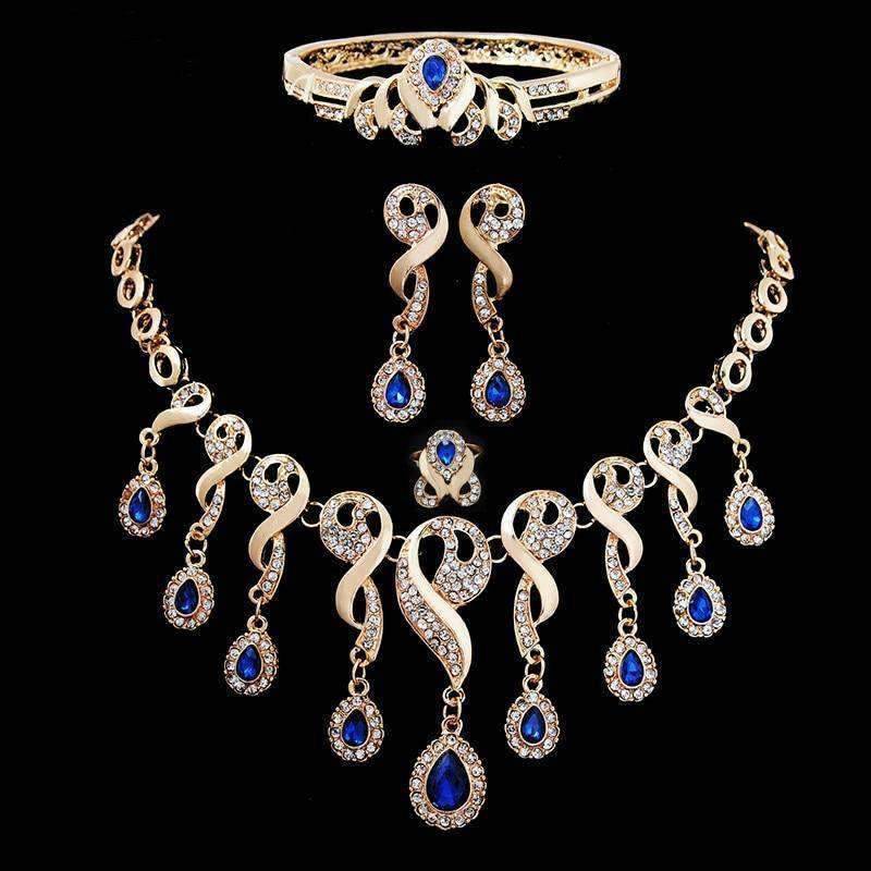 Golden Color Water Drop Bridal Jewelry Set With Blue Stone Bridal Jewelry Sets GUVIVI Official Store