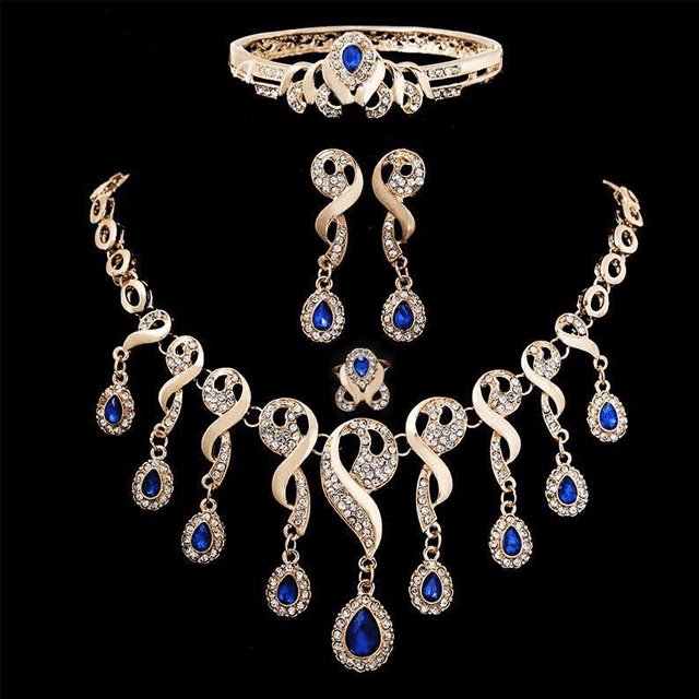 Golden Color Water Drop Bridal Jewelry Set With Blue Stone Bridal Jewelry Sets GUVIVI Official Store