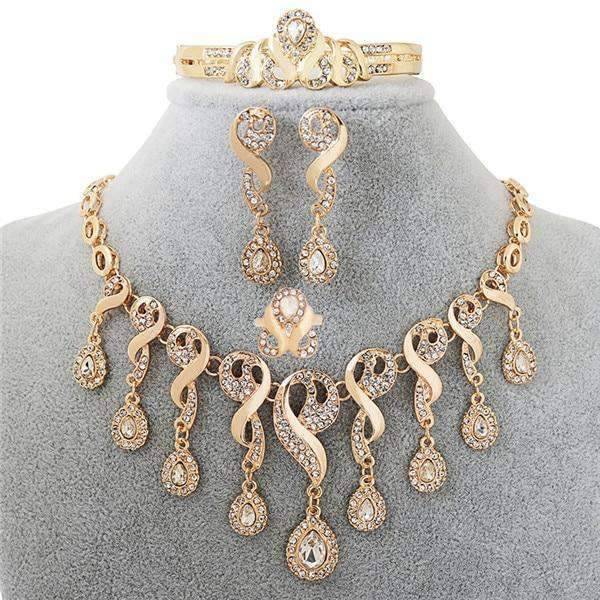 Golden Color Water Drop Bridal Jewelry Set With Blue Stone Bridal Jewelry Sets GUVIVI Official Store F3450
