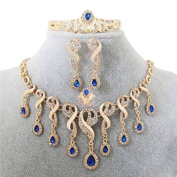 Golden Color Water Drop Bridal Jewelry Set With Blue Stone Bridal Jewelry Sets GUVIVI Official Store F3452
