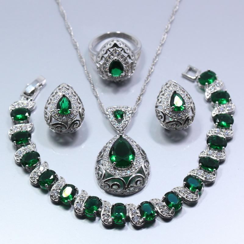 Green Zircon Water Drop Jewelry Set Bridal Jewelry Sets Manny Offcial Store